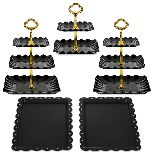 NWK 5 Piece Cake Stand Set with 2 x 3-Tier Cupcake Stands, 1 x2-Tier Cupcake Stands, 2 x Appetizer Trays, for Wedding Birthday Baby Shower Tea Party Decorations (Black) - Image 3