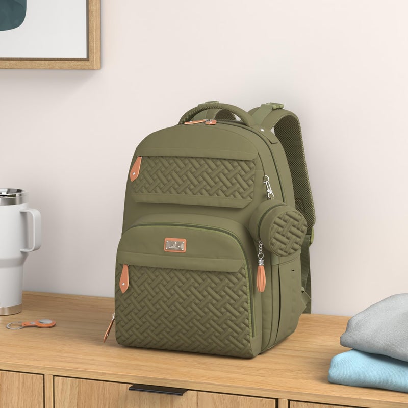 BabbleRoo Diaper Bag Backpack, Travel Backpack with Changing Pad, Pacifier Case & Stroller Straps, Multifunction, Waterproof, Unisex – Army Green - Image 2