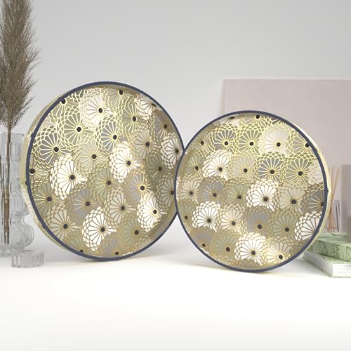 Castleite Ember Decorative Round Wooden Tray Set of 2 Handcrafted Trays for Serving, Use in Kitchen, Dining Table, Decor or Storage - Epoxy Resin Coated - Large, Small (Luksusowy) - Image 1