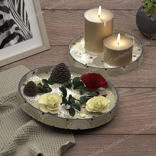 Castleite Ember Decorative Round Wooden Tray Set of 2 Handcrafted Trays for Serving, Use in Kitchen, Dining Table, Decor or Storage - Epoxy Resin Coated - Large, Small (Luksusowy) - Image 3