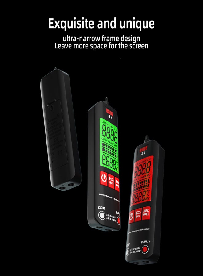 بي سايد جهاز قياس الجهد الرقمي BSIDE A1 Mini LCD مع كاشف جهد 2000 عداد، جهد تيار مستمر/تيار متردد، مقاومة التردد، استمرارية NCV، سلك حي، فحص سلك محايد، مقياس RMS حقيقي مع حقيبة تخزين بسحاب - Image 4