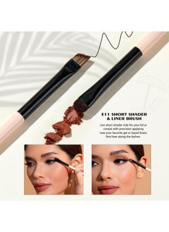 Jessup Travel Makeup Brushes Set 3Pcs Double Sided Contour Brush Dual Ended Eyeshadow Brush Shader Eyeliner Brush, Multi-Functional Brush Set Make Up Peach Dust T507  - Image 3