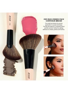 Jessup Travel Makeup Brushes Set 3Pcs Double Sided Contour Brush Dual Ended Eyeshadow Brush Shader Eyeliner Brush, Multi-Functional Brush Set Make Up Peach Dust T507  - Image 2