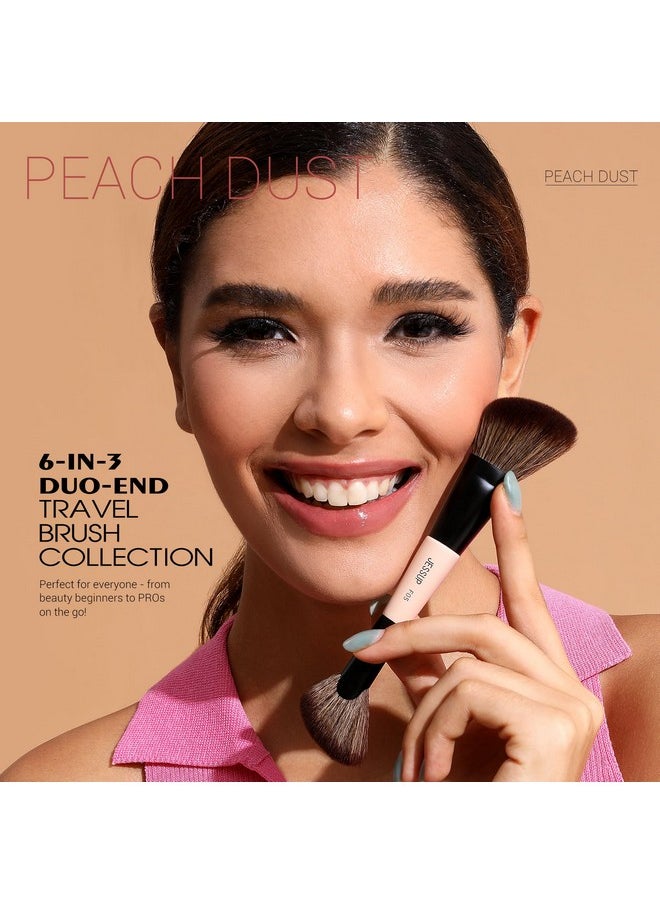 Jessup - Travel Makeup Brushes Set 3Pcs Double Sided Contour Brush Dual Ended Eyeshadow Brush Shader Eyeliner Brush, Multi-Functional Brush Set Make Up Peach Dust T507 - Image 1