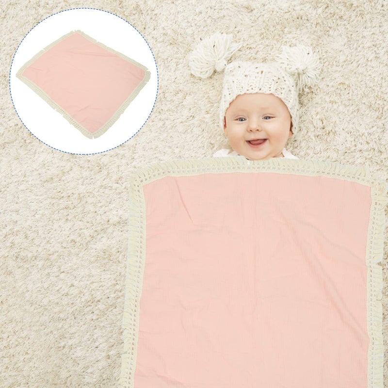 Fringed Gauze Baby Blanket Pink Cotton Swaddle Sleeping Comfort Infant Toddler Crib - Image 4