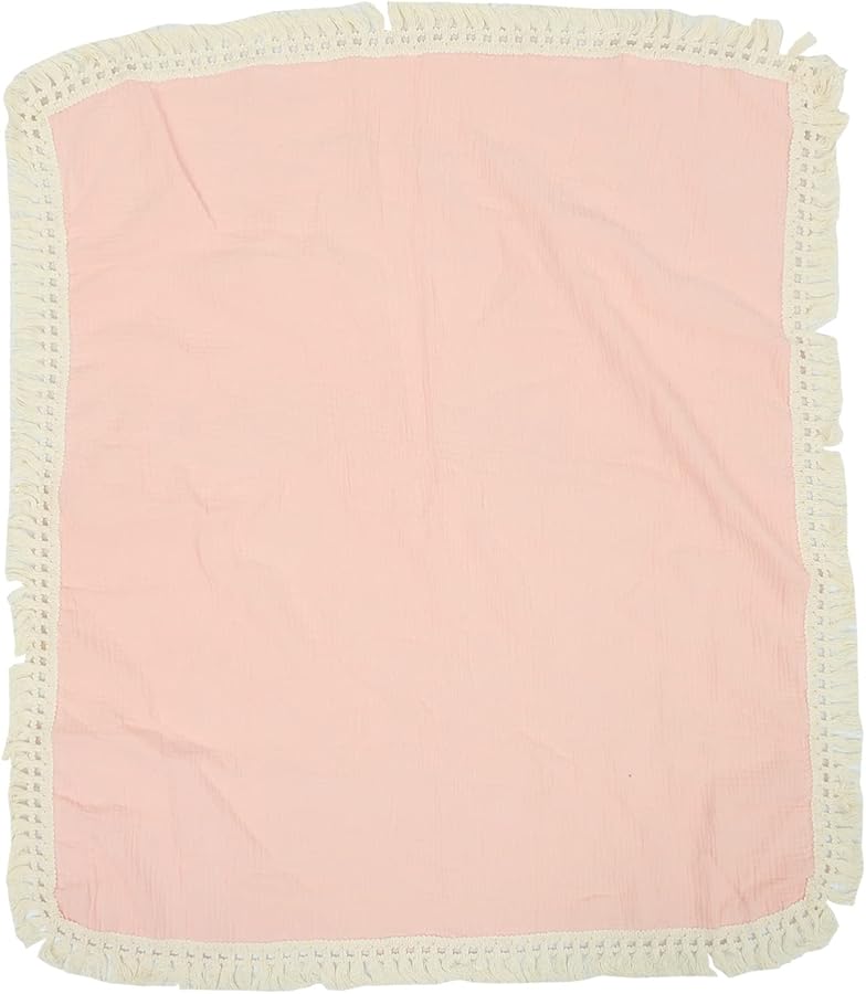 Fringed Gauze Baby Blanket Pink Cotton Swaddle Sleeping Comfort Infant Toddler Crib - Image 1