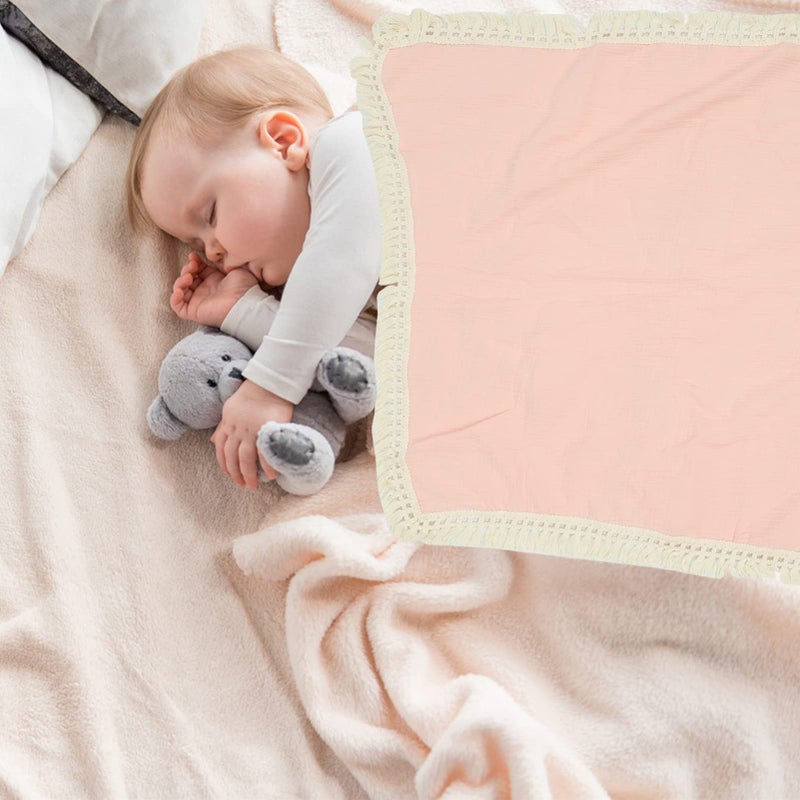 Fringed Gauze Baby Blanket Pink Cotton Swaddle Sleeping Comfort Infant Toddler Crib - Image 3