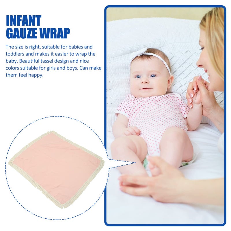 Fringed Gauze Baby Blanket Pink Cotton Swaddle Sleeping Comfort Infant Toddler Crib - Image 5