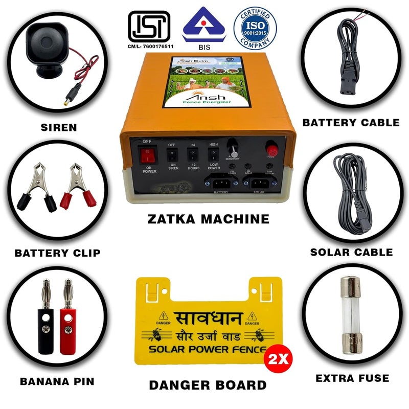 AGRIANSH Store 8 KV Solar Zatka Machine Solar Fence Energizer with Jhatka Kit Security System for Agricultural Farms 20 Acre Area Covered - Image 5