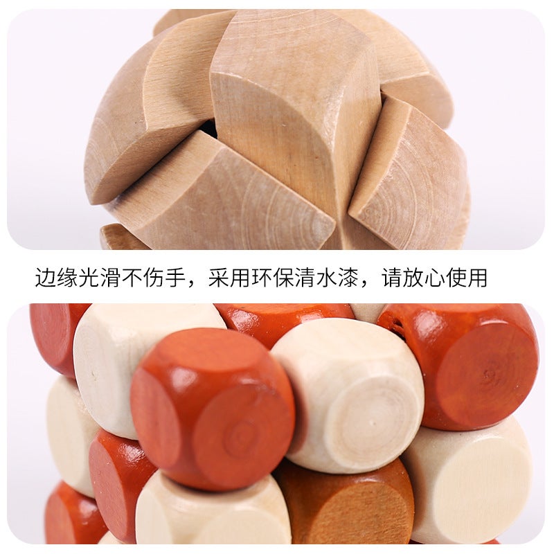 Beech Kongming Lock Children'S Educational Small Toys Wooden Splice Block Color Decompression Toy Luban Lock Gift - Image 3