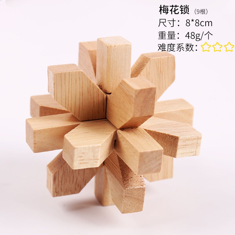 Beech Kongming Lock Children'S Educational Small Toys Wooden Splice Block Color Decompression Toy Luban Lock Gift - Image 1