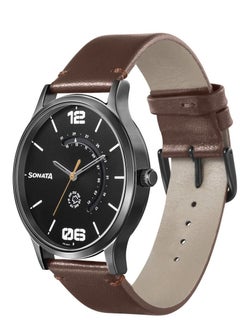 Sonata Leather Band Analog Wrist Watch 77105NL01 42mm Brown  - Image 1
