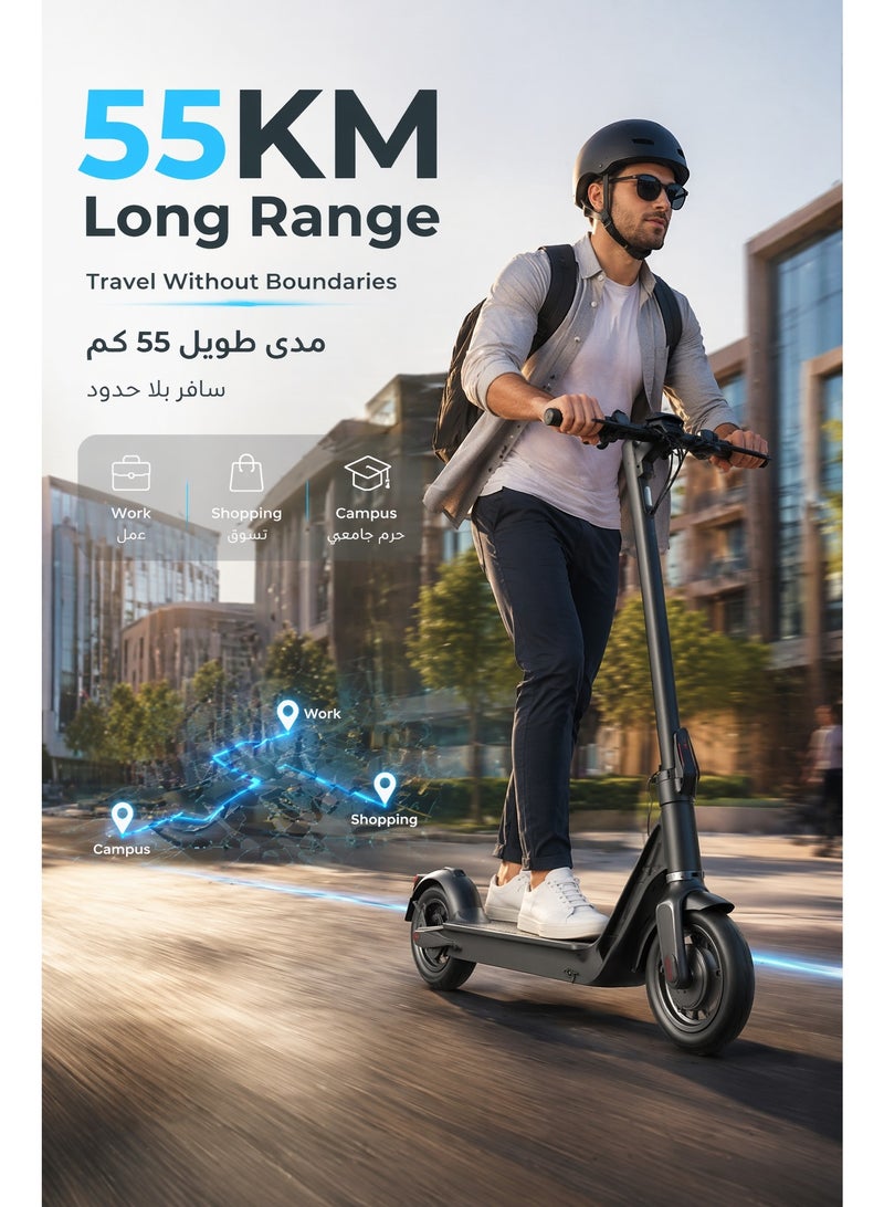 ITQAN RASEEL  Electric scooter with a 300W motor, maximum speed 25km/h (3-speed mode), 11-inch tires, 36V/10.4Ah dual suspension/hydraulic disc brake electric vehicle, LED headlight, all-terrain, easy to fold, portable commuter electric scooter, suitable for adults and teenagers, 15kg aluminum alloy frame, can support up to 120kg, urban transportation tool, no seat - Image 4