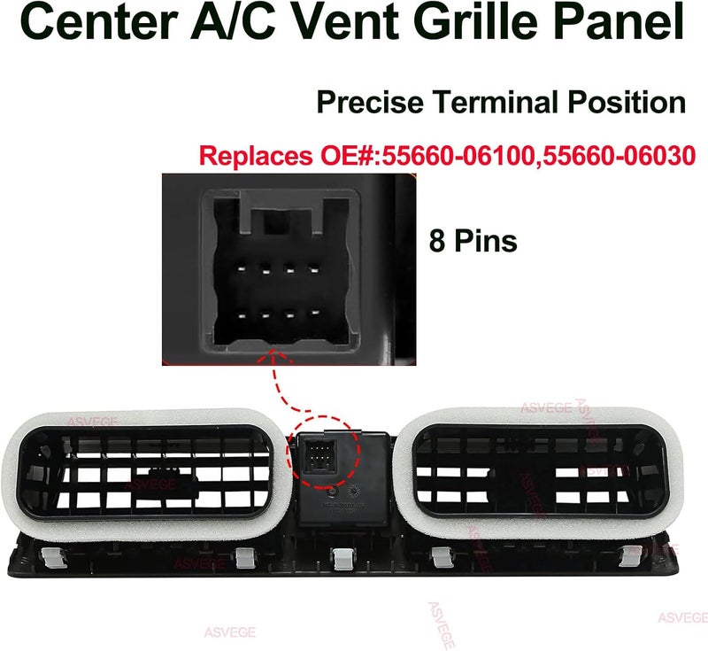 ASVEGE Air Conditioning Vent Center A/C Air Conditioning Vents Compatible with Toyota Camry Dash 2007-2013 Trim Insert Outlet Panel Grille 55660-06100 - Image 3