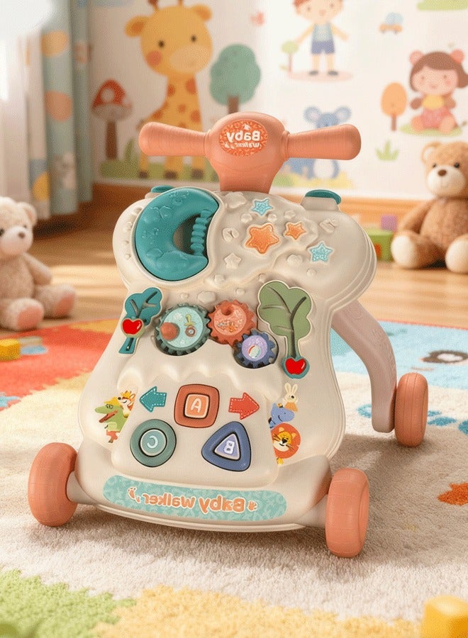 ريكون ليكو 3 في 1 مشاية أطفال 3 في 1 للبنات والأولاد مشاية للجلوس والوقوف، مركز أنشطة تعليمية مع لوحة لعب قابلة للإزالة تصميم ألعاب مشي للأطفال الرضع والبنات (وردي) - Image 1