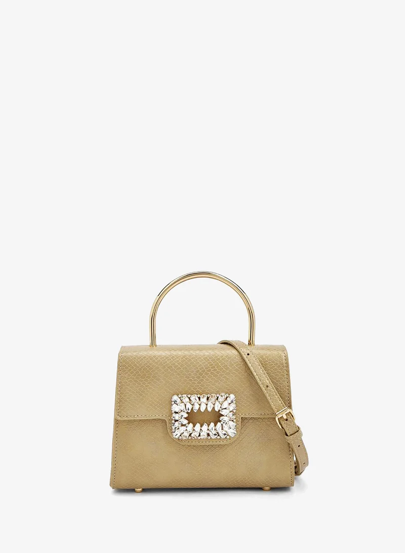 Metallic Handbag With Crystal Buckle