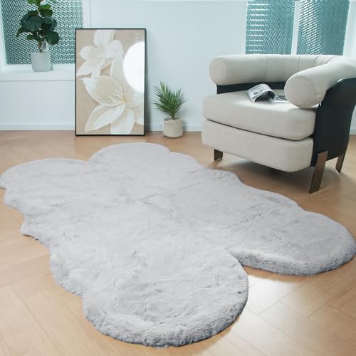 Latepis Grey Accent 4x6 Area Rug Plush Shaggy Rugs Washable Faux Rabbit Fur Rugs Fuzzy Shag Large Rug for Bedroom Dorm Nursery Luxury Home Decor Sheepskin - Image 1