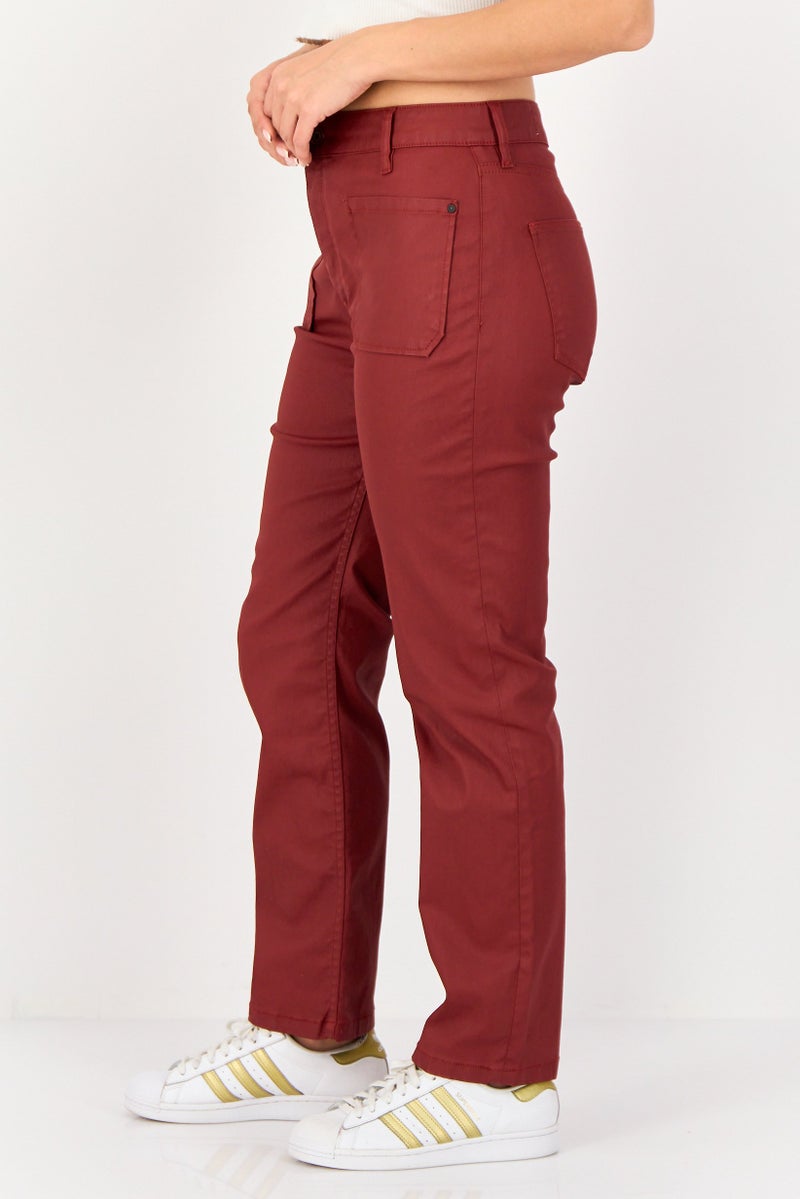 Reiko Women Regular Fit Plain Straight Leg Pants, Maroon - Image 2