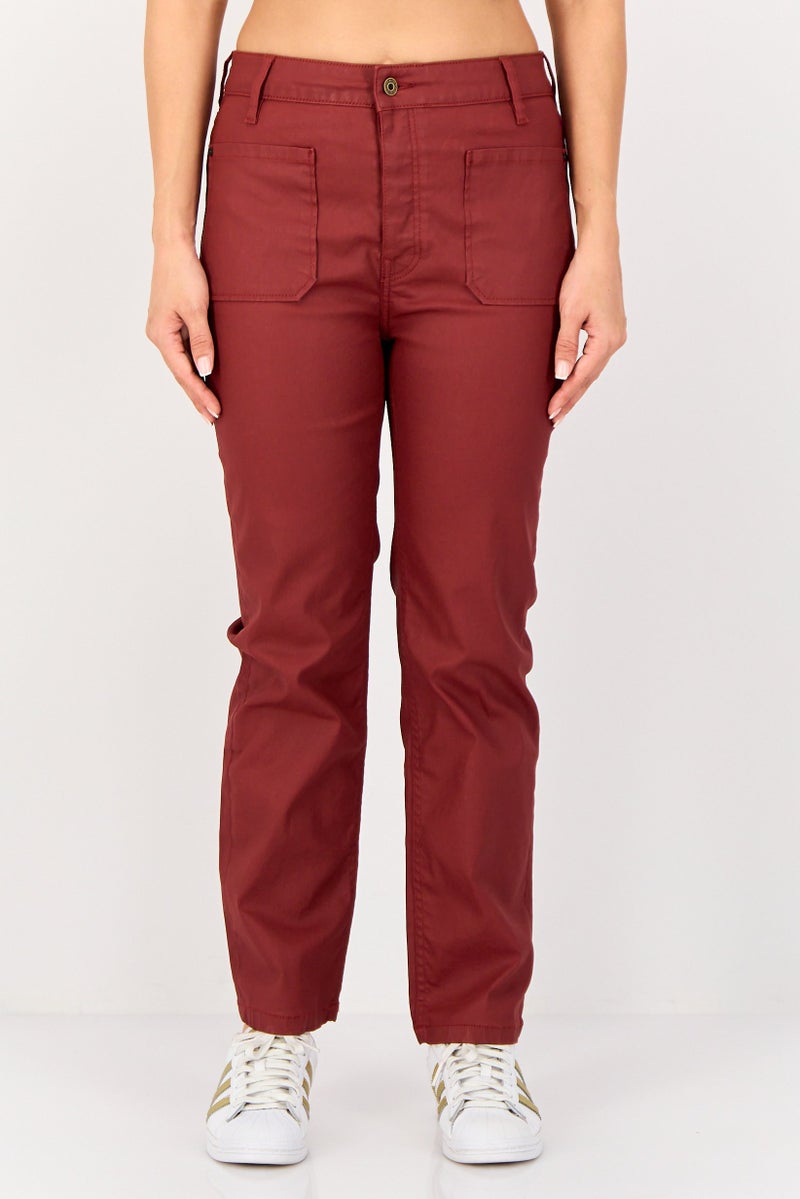 Reiko Women Regular Fit Plain Straight Leg Pants, Maroon - Image 1