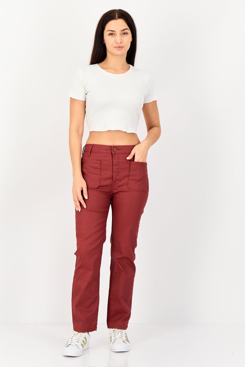 Reiko Women Regular Fit Plain Straight Leg Pants, Maroon - Image 4