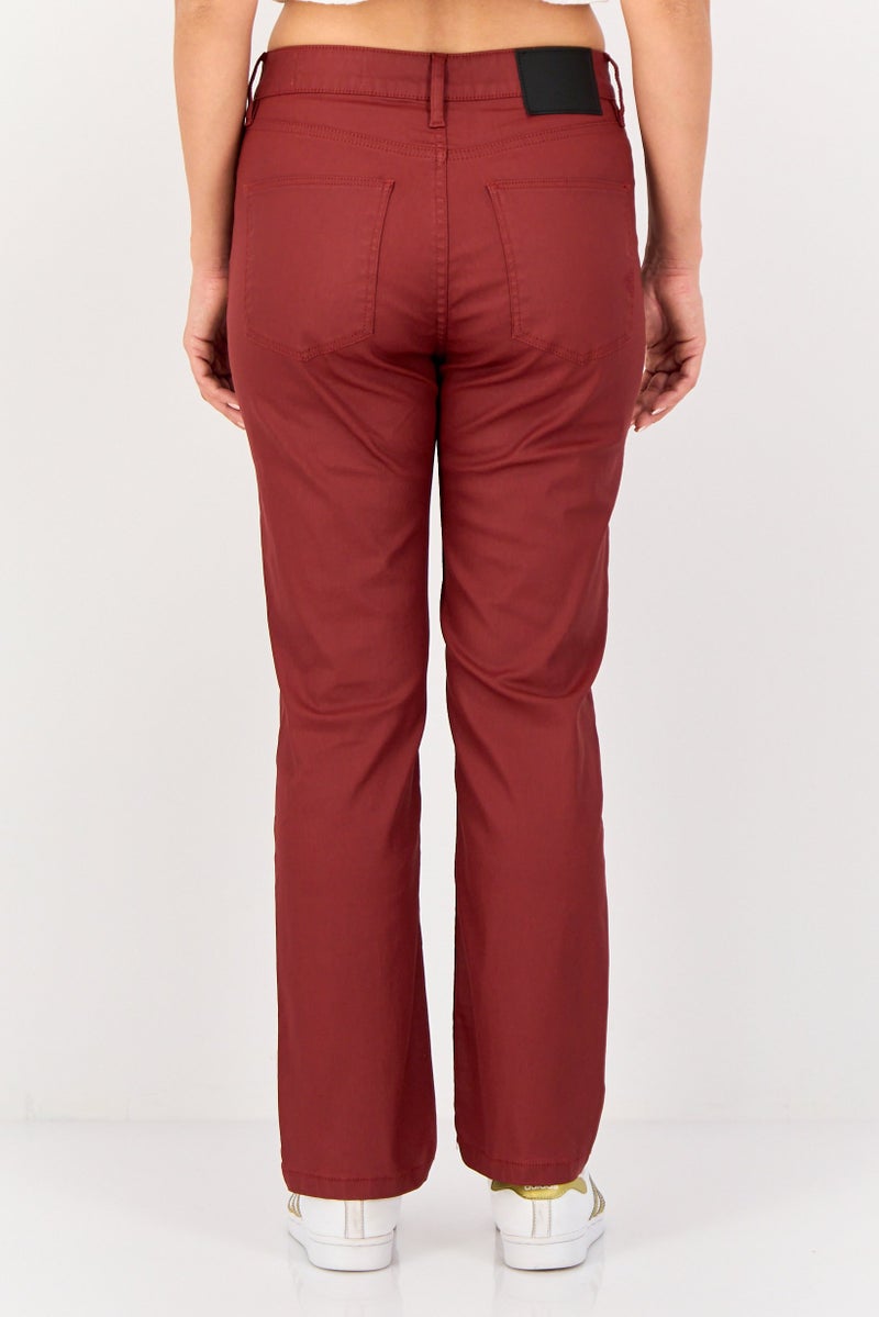 Reiko Women Regular Fit Plain Straight Leg Pants, Maroon - Image 3