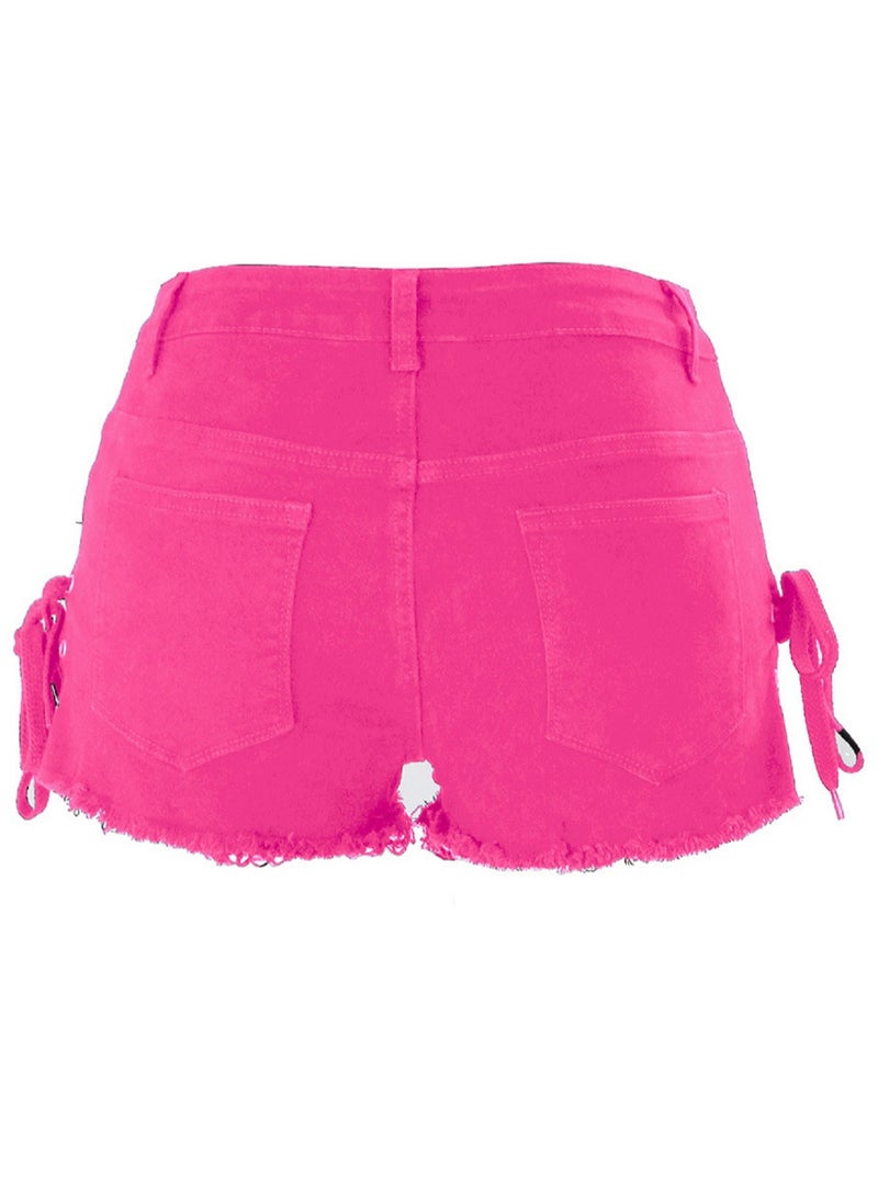 Loquat Mid-rise Split Bandage With Ripped Tassels For Women's Denim Shorts  - Image 2