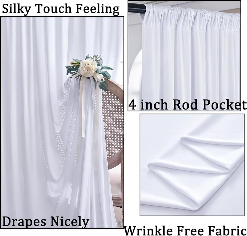 NSSONBEN Wrinkle Free White Backdrop Curtains for Parties, Polyester Photo Backdrop Drapes 2 Panels 5x7ft for Photography Wedding Parties Birthday Background Baby Shower, 10ftx7ft - Image 3