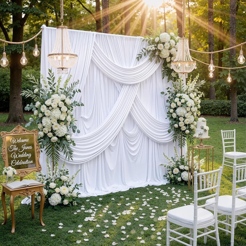 NSSONBEN Wrinkle Free White Backdrop Curtains for Parties, Polyester Photo Backdrop Drapes 2 Panels 5x7ft for Photography Wedding Parties Birthday Background Baby Shower, 10ftx7ft - Image 5