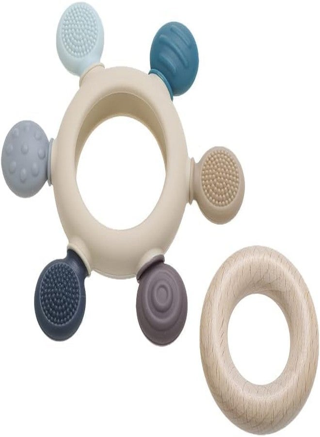 RIVANIV® Baby Teething Toys 2 in 1 for Babies 0-6 6-12 Months Soft Silicone Teethers with Wooden Ring Soothe Babies Gums Relief 3+ Months Baby, BPA Free,Newborn Infants Rattle for Mouth - Image 2