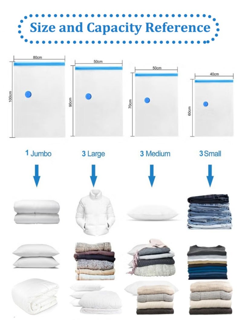 Vacuum Storage Bags, Space Saver Bags with Hand Pump, Reusable Compression Seal Bags for Storage, Travel, Bedding, Clothes, Curtains, Pillows (11 Pieces, 1 Jumbo, 3 Large, 3 Medium, 3 Small)  - Image 2