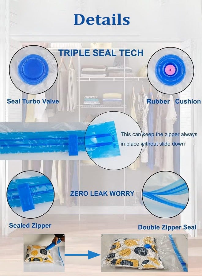 Vacuum Storage Bags, Space Saver Bags with Hand Pump, Reusable Compression Seal Bags for Storage, Travel, Bedding, Clothes, Curtains, Pillows (11 Pieces, 1 Jumbo, 3 Large, 3 Medium, 3 Small)  - Image 4
