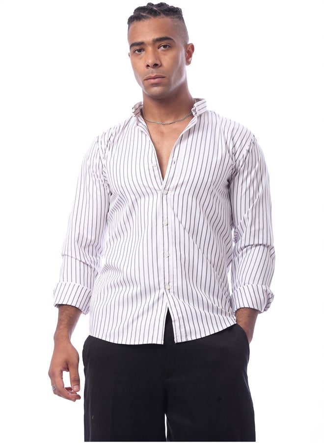 RAVIN White Cotton Striped Comfy Shirt  - Image 1