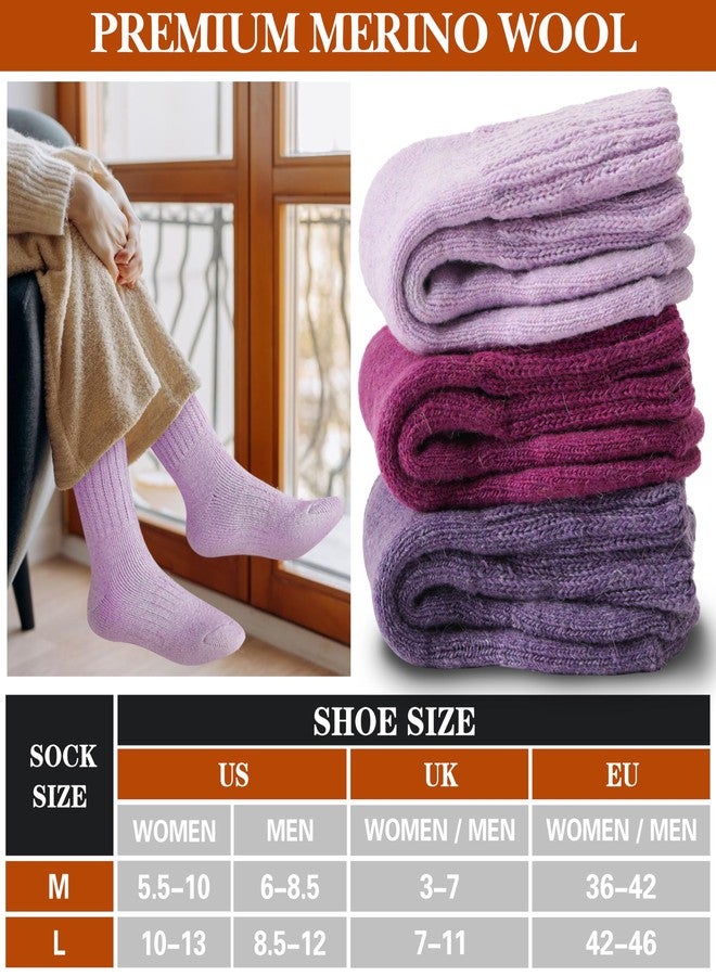 Sandsuced Merino Wool Boot Socks Thermal Winter Warm Thick Cozy Hiking Socks for Men Women 3 Pairs, 3 Pairs-rose Red/Light Purple/Dark Purple, L - Image 5