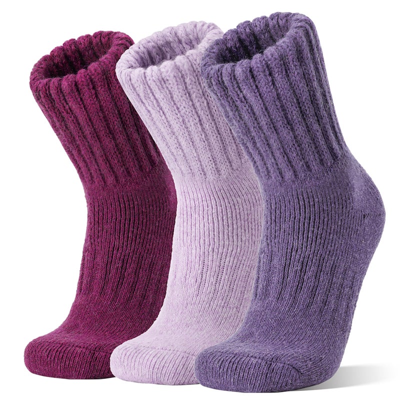 Sandsuced Merino Wool Boot Socks Thermal Winter Warm Thick Cozy Hiking Socks for Men Women 3 Pairs, 3 Pairs-rose Red/Light Purple/Dark Purple, L - Image 1