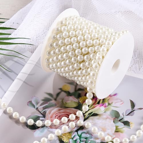 AdasBridal 8mm Pearls for Crafting, 33 Feet Fake Pearl Beads String Beaded Garland Roll Stand Decorative for Party Wedding Valentine Christmas Tree, Ivory - Image 3