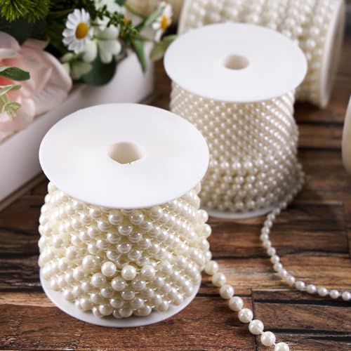 AdasBridal 8mm Pearls for Crafting, 33 Feet Fake Pearl Beads String Beaded Garland Roll Stand Decorative for Party Wedding Valentine Christmas Tree, Ivory - Image 4