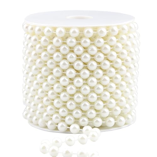 AdasBridal 8mm Pearls for Crafting, 33 Feet Fake Pearl Beads String Beaded Garland Roll Stand Decorative for Party Wedding Valentine Christmas Tree, Ivory - Image 1