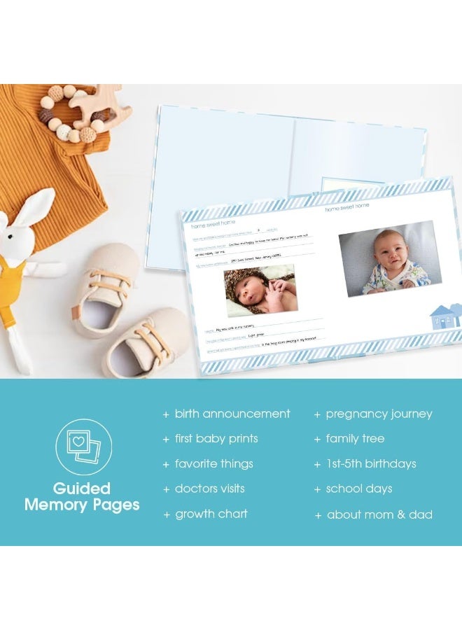 Pearhead First 5 Years Chevron Baby Memory Book with Clean-Touch Baby Safe Ink Pad to Make Baby's Handprint or Footprint Included, Newborn Milestone and Pregnancy Journal, Blue - Image 5