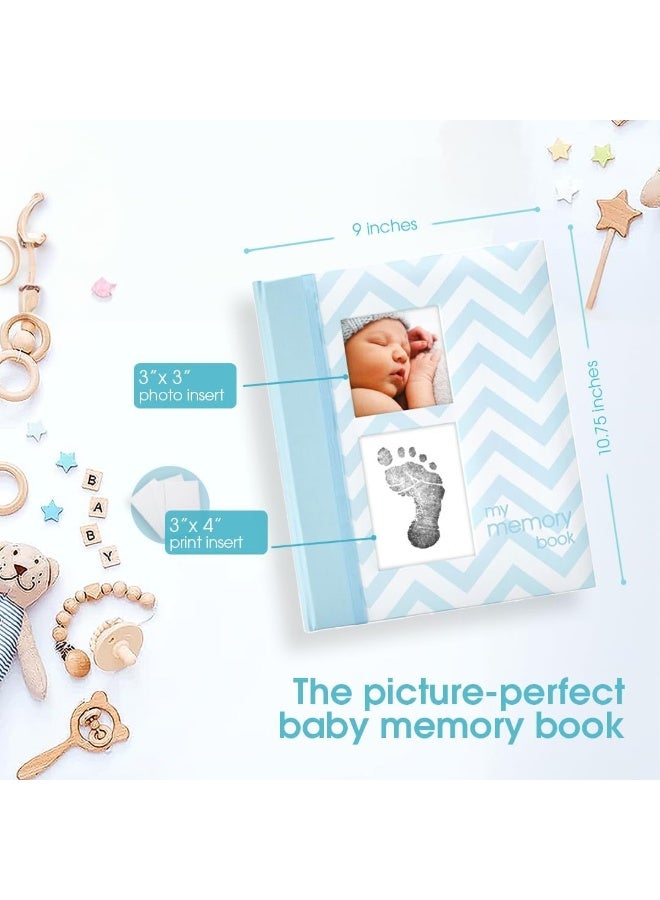Pearhead First 5 Years Chevron Baby Memory Book with Clean-Touch Baby Safe Ink Pad to Make Baby's Handprint or Footprint Included, Newborn Milestone and Pregnancy Journal, Blue - Image 2