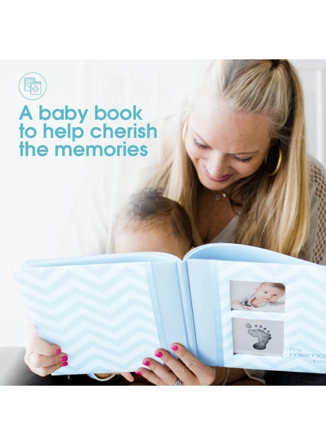 Pearhead First 5 Years Chevron Baby Memory Book with Clean-Touch Baby Safe Ink Pad to Make Baby's Handprint or Footprint Included, Newborn Milestone and Pregnancy Journal, Blue - Image 3