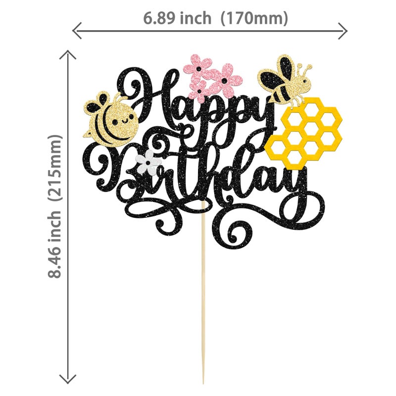 Ephlyn 1 Pack Happy Bee Day Cake Topper Bumble Bee Happy Birthday Cake Decoration for Bee Theme Baby Shower Kids Boys Girls Birthday Party Cake Decorations Supplies Black - Image 2