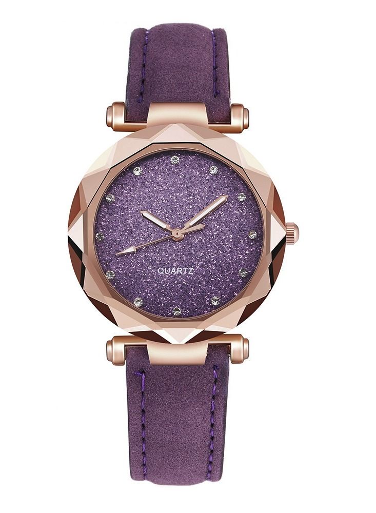 Women's rhinestones watch frosted leather strap casual trend watch bracelet two piece set  - Image 1