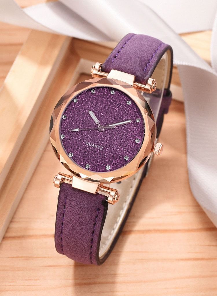 Women's rhinestones watch frosted leather strap casual trend watch bracelet two piece set  - Image 2