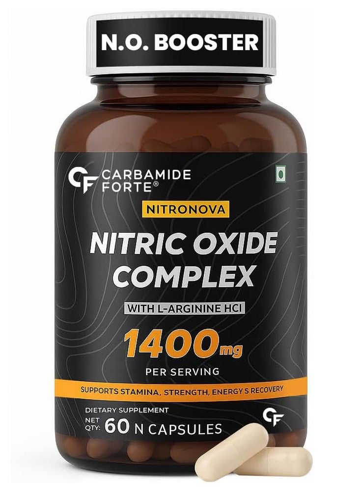 Carbamide Forte Nitric Oxide Supplement for Adults 1400mg with L-Arginine HCL, AAKG, L Citrulline Malate, Beet Root Extract & Caffeine, 60 Veg Capsules