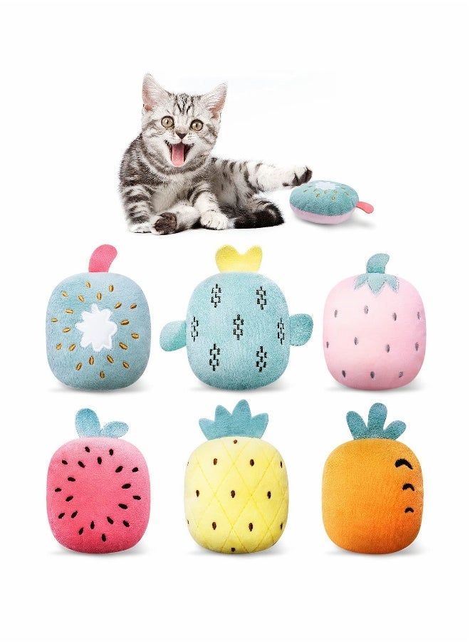 Cat Catnip Toys, 6 Pcs Pillows Cat Crinkle Toys, Rattle Sound, Cat Toys for Indoor Cats Interactive with Cute Fruits Set, Assorted Kitty Toys, Cat Teething Chew Toy with Plush Gift