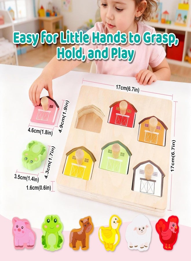 Sortnic Wooden Puzzles for Toddlers 1-3, Farm Animal Chunky Peg Puzzle with Knobs, Montessori Toy for 1 2 3 Year Old Boys Girls, Preschool Learning Activity, Toddler Birthday Easter Gift - Image 4