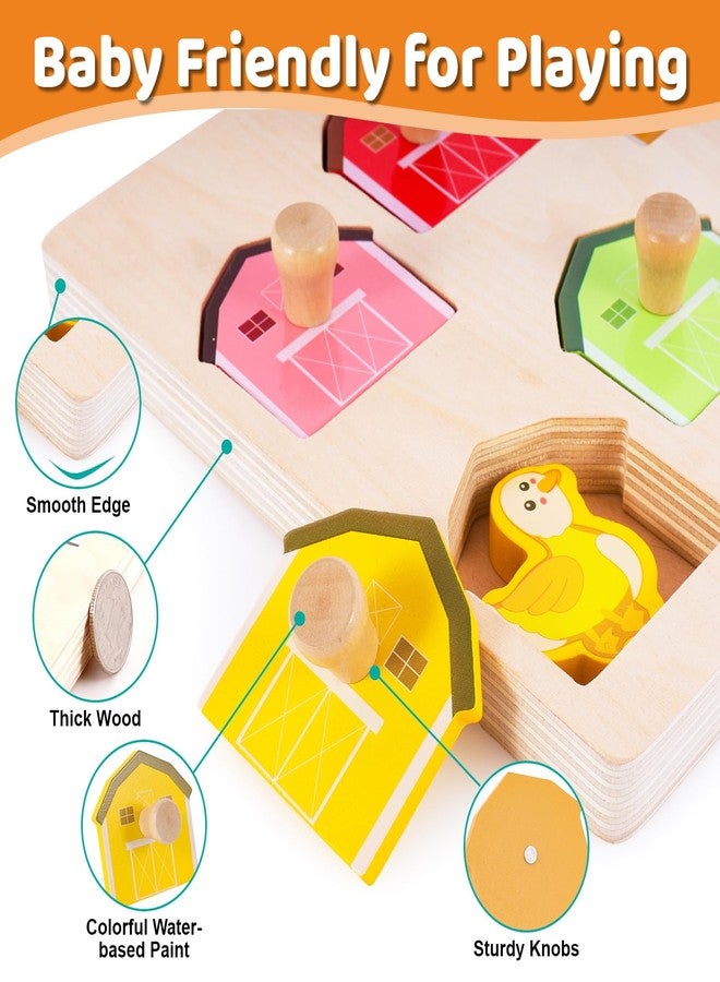 Sortnic Wooden Puzzles for Toddlers 1-3, Farm Animal Chunky Peg Puzzle with Knobs, Montessori Toy for 1 2 3 Year Old Boys Girls, Preschool Learning Activity, Toddler Birthday Easter Gift - Image 3