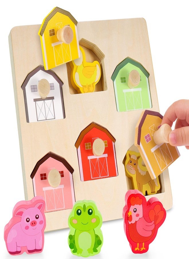 Sortnic Wooden Puzzles for Toddlers 1-3, Farm Animal Chunky Peg Puzzle with Knobs, Montessori Toy for 1 2 3 Year Old Boys Girls, Preschool Learning Activity, Toddler Birthday Easter Gift - Image 1