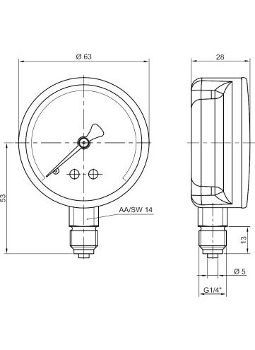 KAMPA Pakkens 0-160 Bar 63 Mm Bottom Connection Dry Manometer G 1/4 Inch  - Image 2