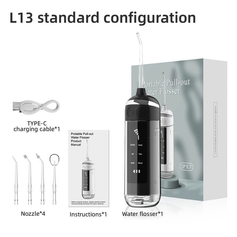 عبارة عن جهاز تنظيف الأسنان بالماء الكهربائي المحمول للاستخدام المنزلي، بشحن USB، لتنظيف الأسنان وتلميعها، موديل L8L10